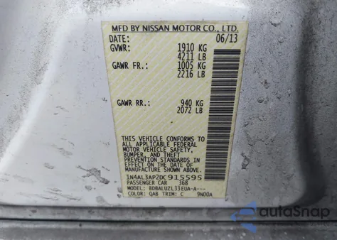 2013 Nissan Altima 2.5 Sv z USA, uszkodzony, nr VIN 1N4AL3AP2DC915595